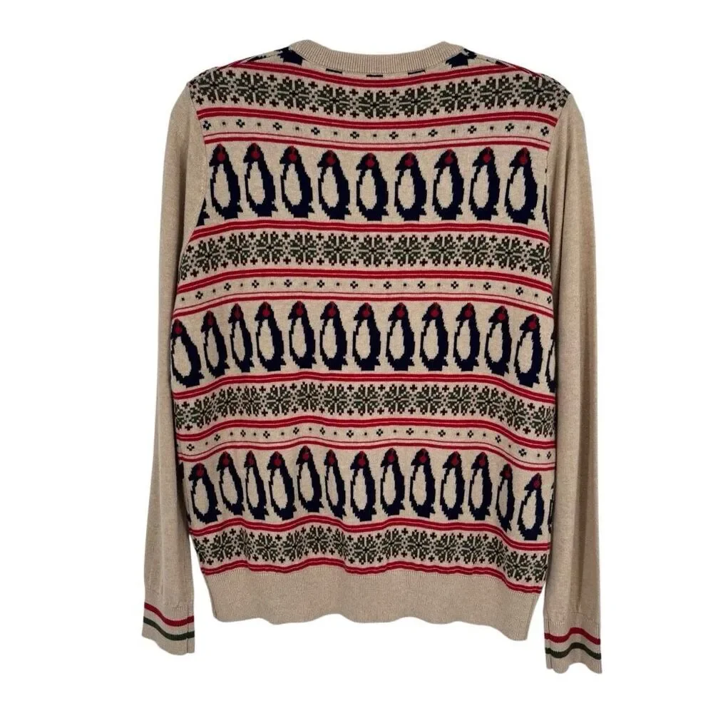 ED Ellen DeGeneres Penguin Fair Isle Cashmere Blend Sweater Beige Holiday Medium